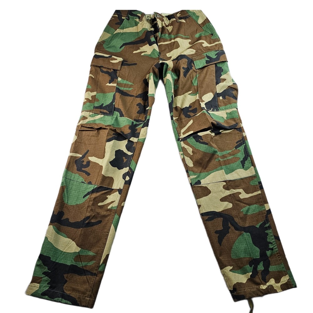 US Army BDU Combat Pants Mens Small Colorful Woodland Camo‎ Ripstop Button Fly